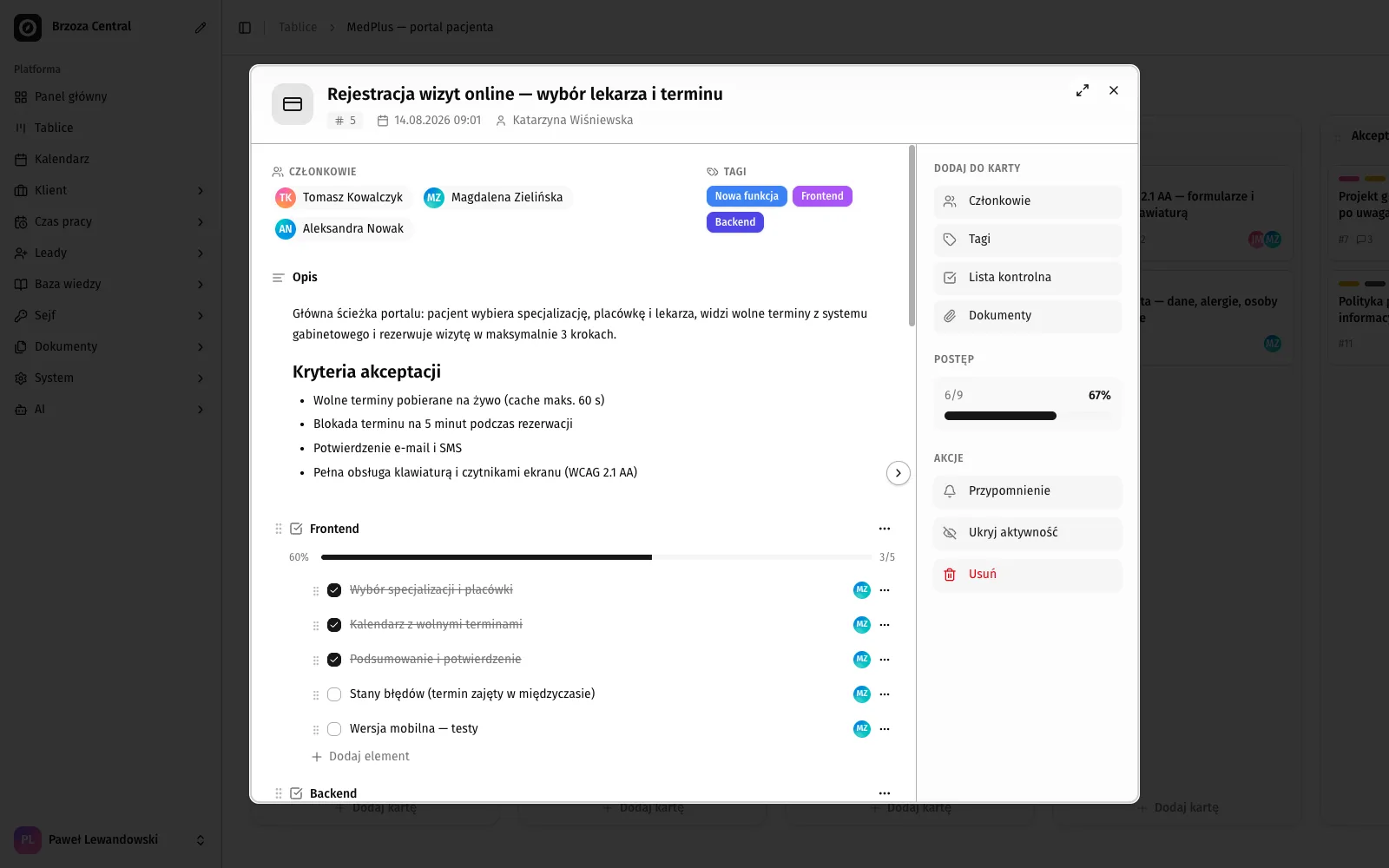 Ekran: Central — system operacyjny dla firmy programistycznej 3