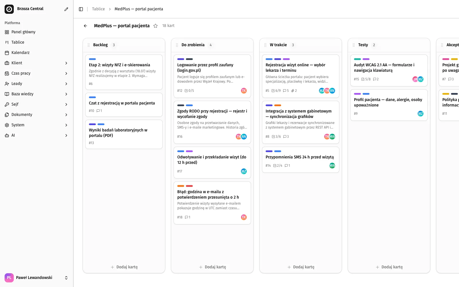 Ekran: Central — system operacyjny dla firmy programistycznej 2