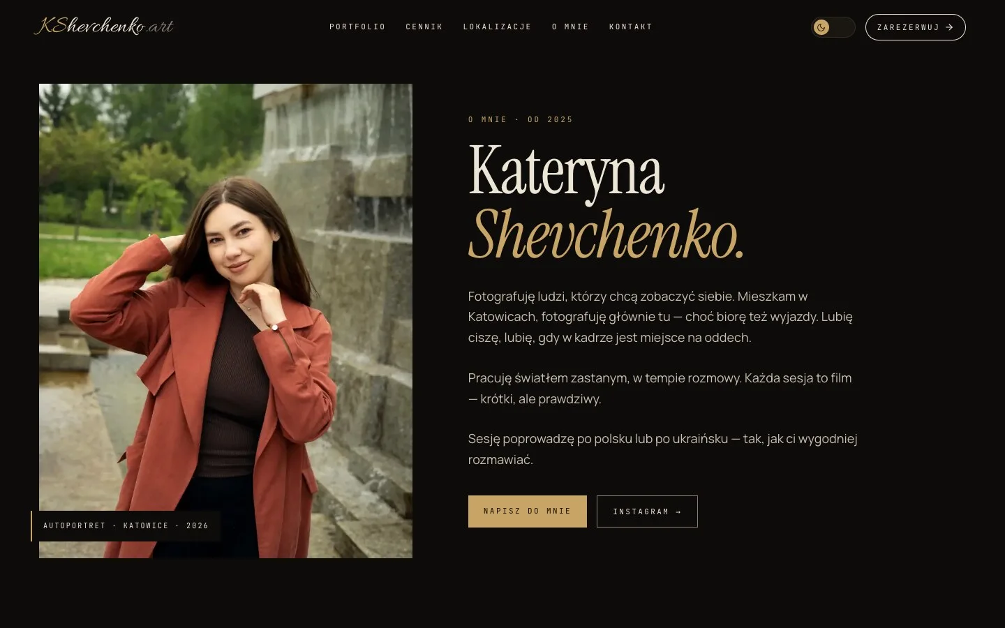 Ekran: Strona fotografki z portfolio, cennikiem i mapą lokalizacji 7