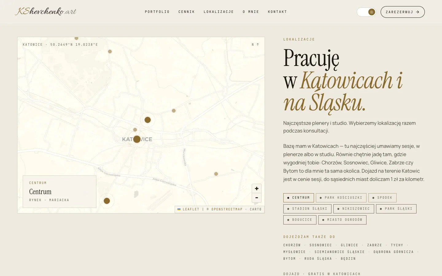 Ekran: Strona fotografki z portfolio, cennikiem i mapą lokalizacji 6