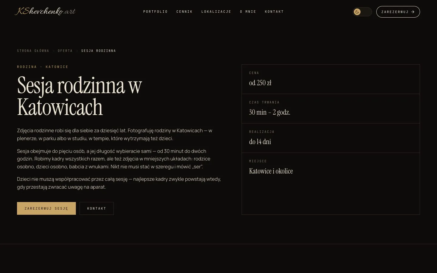 Ekran: Strona fotografki z portfolio, cennikiem i mapą lokalizacji 4
